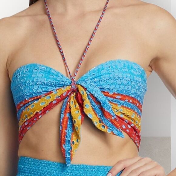 Alice + Olivia Tops - Alice & Olivia Liva Halter Crop Top Tie Around Neck  Boho Festival Bra Colorful